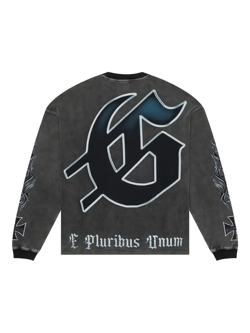 Studio rack with Godspeed long sleeve tees in purple, blue and black